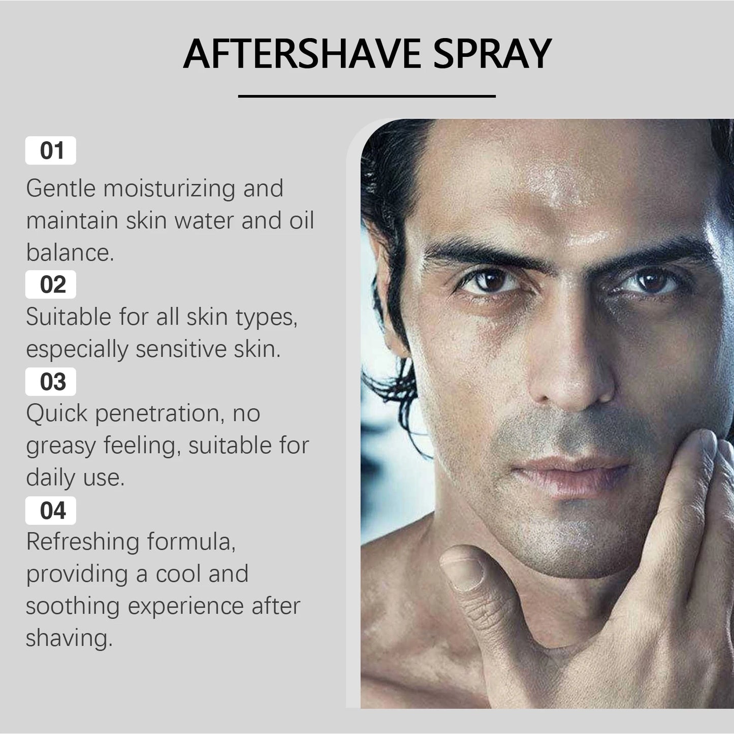 Men Deep Moisturizing Aftershave Spray Soothing Beard Reduce Redness Efficient Hydration Swelling Non Greasy Soft Post-Shave Car